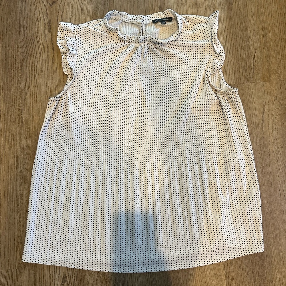 Adrianna Papell Polka Dot High Neck Ruffle Sleeveless Blouse